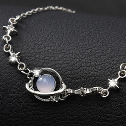 Korean Starlight Charm Bracelet: Elegant Opal & Zircon Detail, Delicate Silver Chain Bangle for Women