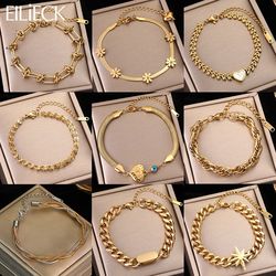 316l stainless steel gold bracelet for women: simple link chain bangle, trendy non-fading fashion jewelry gift - eilieck