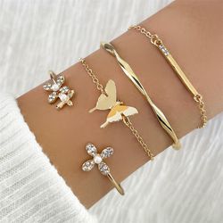 elegant vintage gold stainless steel butterfly cuff bracelet set of 4: fashionable jewelry gifts