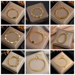 316l stainless steel fashion link chain bangle bracelet - exquisite gold color jewelry for women - perfect girl gift