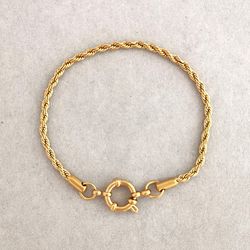 Stainless Steel Anchor Clasp Bracelet for Women and Men - Twist Rope Chain with Sailor Wheel and Geometric Links in Gold