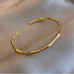 Stainless Steel Gold Bamboo Joint Bangles 2023: Trendy Bracelet for Romantic Gifts - Fashion Jewelry for Women & Men