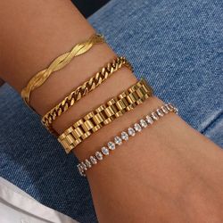 18k Gold-Plated Stainless Steel Cuban Chain Bracelet - E.B.belle Minimalist Men's & Women's Street Style Jewelry