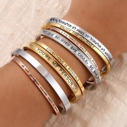 Personalized Stainless Steel Jewelry for Women: Custom Engraved Bracelet, Necklace & Mantra Bangle Gift