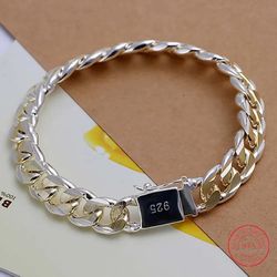 925 Sterling Silver Solid Chain Bracelet for Men and Women - Elegant Wedding, Party, and Fashion Jewelry Gift