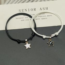 Black and White Rope Star Couple Bracelets Set - Fashionable Matching Gifts for Men and Women