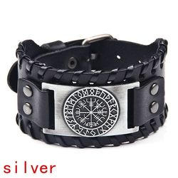 Men's Retro Wide Leather Compass Bracelet: Celtic Viking Style, Perfect Party Gift