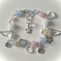 Y2K Handmade Beaded Angel Wings Bracelet: Coquettish Fairy Tale Jewelry