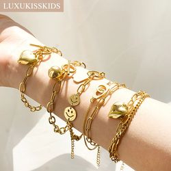 Boho Stainless Steel Bracelets by LUXUKISSKIDS: Premium Y2K Golden Chunky Jewelry for Women - Aesthetic Wrist Accessorie
