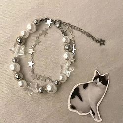 harajuku star pearl bracelet: shiny beads, y2k kpop style, adjustable tassel chain - women's fashion jewelry gift