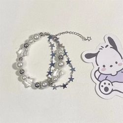 Vintage Harajuku Pentagram Pearl and Crystal Star Bracelet for Women - Y2K Aesthetic Charm, Girl's Jewelry Gift