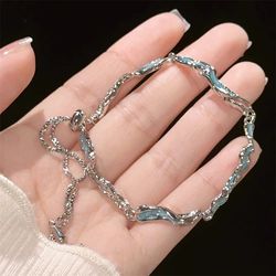Adjustable Y2K Blue Bamboo Joint Chain Bracelet: Korean Zircon Link Ins for Women's Fashionable Party Jewelry Gifts