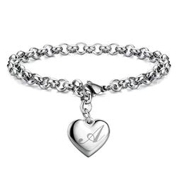925 Sterling Silver 26-Letter Chain Bracelet: Heart Charm for Women & Men - Cute Personalized Wedding Jewelry Gift - 20c