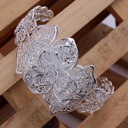 925 Sterling Silver Hollow Flower Opening Bracelet: Exquisite Retro Charm for Women's Hot Engagement
