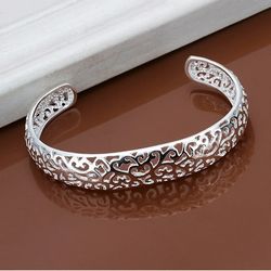 Sterling Silver Open Bangle Bracelet: Retro Charm, Exquisite Circular Design for Women - Perfect Gift for Girls and Ladi