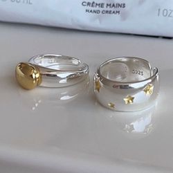 BF CLUB 925 Sterling Women's Rings: Fashion Geometric Handmade Gold Star Ring for Christmas