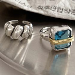 Vintage Handmade 925 Sterling Silver Blue Zircon Engagement Rings for Women - Unique Irregular Geometric Party Jewelry G