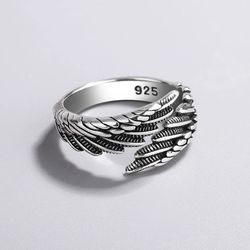 Creative Wing Design 925 Sterling Silver Rings: Hip Hop, Vintage Style Couples' Jewelry for Parties & Birthdays