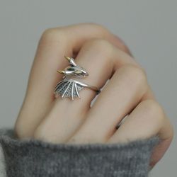 925 Silver Wing Dragon Ring for Women - Retro Hiphop Fashion Jewelry - Party Gift - Dropshipping PANJBJ