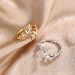 Gold Adjustable Branch Zircon Women's Ring - Sterling Silver 925 | Wedding Jewelry Wholesale with Free Shipping