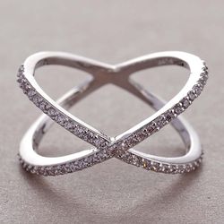 Trending: Huitan Luxury Cross X Engagement Ring with CZ Stones – Silver Color | Elegant Women's Jewelry