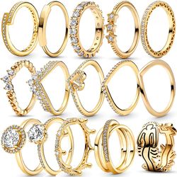 2022 Gold Plated 925 Silver Zircon Heart Ring: Sparkling Princess Wishbone - Original Fine Jewelry for Women