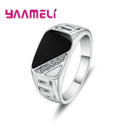925 Sterling Silver Plated Men's Wide Band Ring with Black & White Rhinestone Square - Unique Statement Hip Hop Jewelry