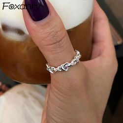 FOXANRY Silver Rings: Trendy Weave Texture LOVE Heart Design for Women - Ideal Party Jewelry & Birthday Gifts
