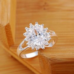 Stylish 925 Sterling Silver Crystal Flower Rings: Perfect Fashion Wedding Gifts for Women