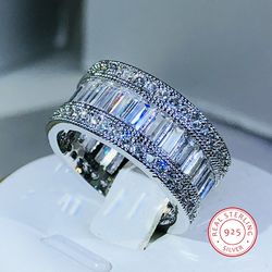 925 Sterling Silver Rectangle CZ Zircon Crystal Ring - Elegant Promise & Wedding Bands for Women
