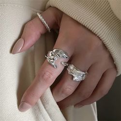 Silver Irregular Surface Finger Rings: Creative Geometric Punk Opening Jewelry for Women