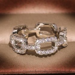 Stunning 925 Silver Chain Ring with Zircon Stone - Perfect for Wedding & Fashion Gift!