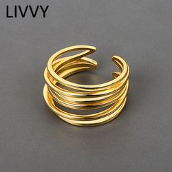 Stylish LIVVY Silver Wedding Rings: Geometric Multilayer Design, Handmade Jewelry for Women - Adjustable Size 2021 Trend