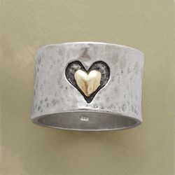 Charming Two-Tone Heart Ring for Women: Delicate Silver Engagement & Wedding Jewelry