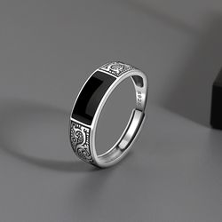 Silver Plated Dragon Pattern Ring: Adjustable Unisex Jewelry for Casual & Cocktail Parties