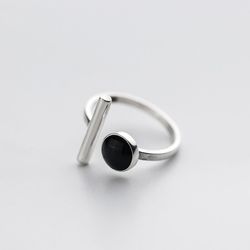 Stylish 925 Sterling Silver Black Open Rings for Women: Luxury Designer Jewelry Gift with Free Shipping