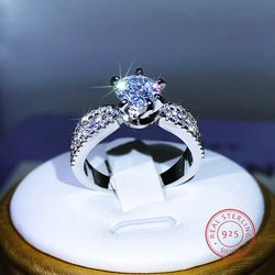 925 Sterling Silver Sparkling Six-Claw White Zircon Ring: Luxury Gift for Ladies' Party