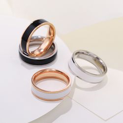 Chic 6mm Stainless Steel Enamel Rings: Women's Gold & Silver Options | Unisex Jewelry for Party, Gift - WC034