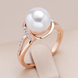 Stunning Kinel Fashion Pearl Ring: 585 Rose Gold/Silver Mix, Natural Zircon – Perfect Wedding Jewelry for Women