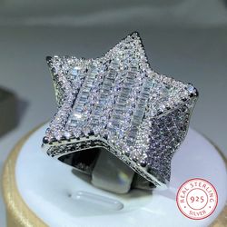 925 Silver Luxury Star Diamond Rings: Solid White/Yellow Gold Shine Jewelry for Men/Women - Perfect Hiphop Gifts