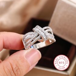 Unique Bow Personality Zircon Ring - Exquisite 925 Sterling Silver Wedding Jewelry for Women