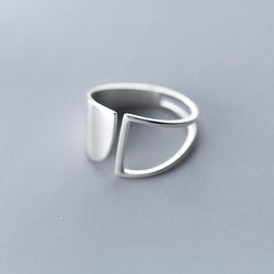 Handmade 925 Sterling Silver Geometric Rings for Women - Adjustable Punk Style Jewelry, Perfect for Parties and Gifts, H