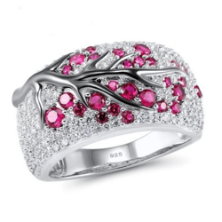 Luxury Silver Plum Blossom Branch CZ Women's Wedding Ring - Fashion Jewelry
