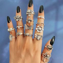 2021 Trend Jewelry: Hip Hop Silver Rings with Vintage Gothic Skull Flower Angel Design