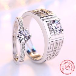 XY0396: New Crystal Zircon Couple Ring, Real 925 Sterling Silver Jewelry for Women, High Quality Men's Accessories