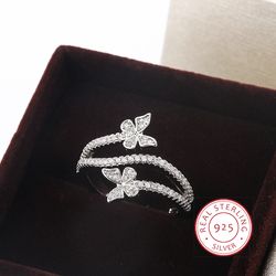 Stunning Butterfly White Zircon Ring: High-Quality 925 Sterling Silver Jewelry for Women's Birthday Parties - Ideal Gift