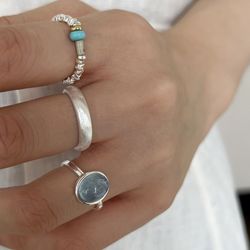 Blue Stone Sterling Silver Rings: Minimalist, Adjustable Women's Fashion Bands