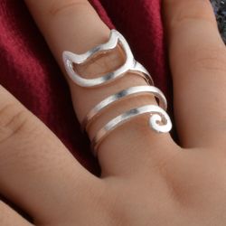 Foxanry Silver Creative Handmade Rings: Trendy Cat Design for Women & Couples - Perfect Party Gifts!