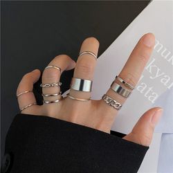 2022 Fashion: Vintage Silver Joint Rings Sets for Women - Korean Style