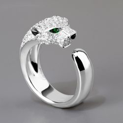 925 Sterling Silver Leopard Head Rings: Fashion Jewelry for Women's Parties & Weddings - Crystal Charms, Holiday Gift Id